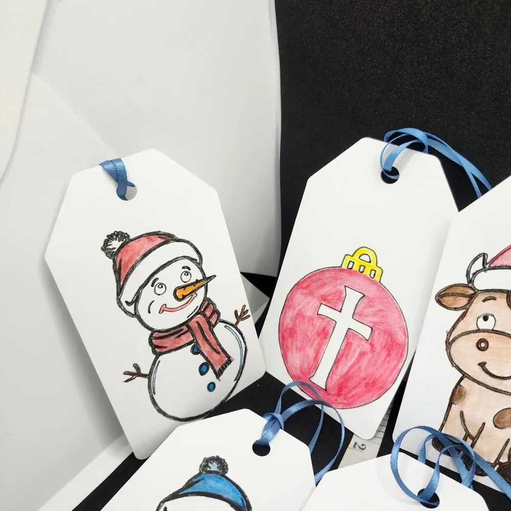 Hand Crafted Winter Christmas Gift Tags Thank You Cards Set of 12